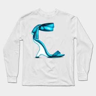 Aqua Blue Women's Open Toe Heels Long Sleeve T-Shirt